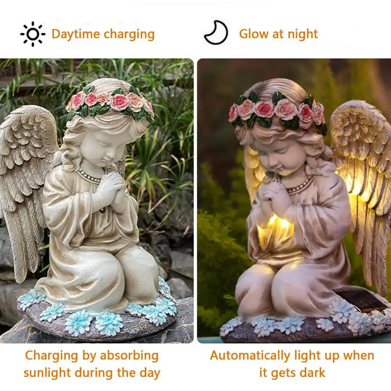 Resin Praying Angel with Solar Lights – Garden & Cemetery Decor