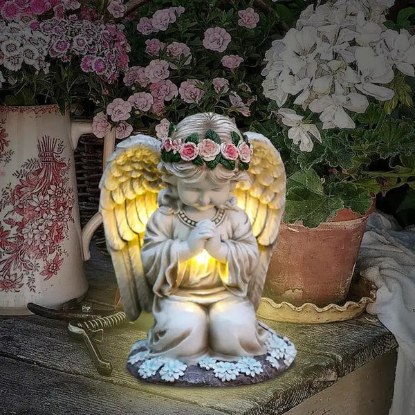 Resin Praying Angel with Solar Lights – Garden & Cemetery Decor