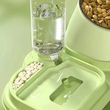 Cat Food Water Bowl, Triple Cats Bowls with Mat and Scoop, 15° Tilted Raised Cat Bowl Dishes with Automatic Water Bottle for Cats & Small Dogs