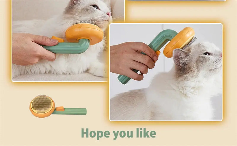 Pumpkin Cat Brush Comb For Pet Grooming Removes Loose Underlayers Tangled Hair Remover Brush Pet Hair Shedding Self Cleaning