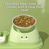 Cat Food Water Bowl, Triple Cats Bowls with Mat and Scoop, 15° Tilted Raised Cat Bowl Dishes with Automatic Water Bottle for Cats & Small Dogs