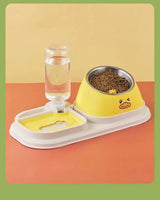 Cat Food Water Bowl, Triple Cats Bowls with Mat and Scoop, 15° Tilted Raised Cat Bowl Dishes with Automatic Water Bottle for Cats & Small Dogs