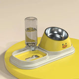 Cat Food Water Bowl, Triple Cats Bowls with Mat and Scoop, 15° Tilted Raised Cat Bowl Dishes with Automatic Water Bottle for Cats & Small Dogs