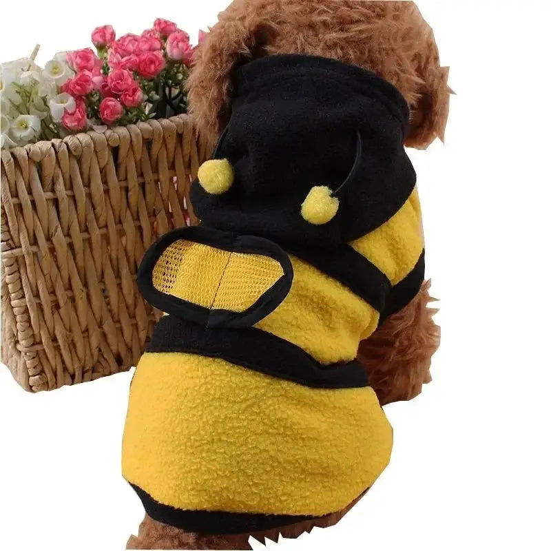 Bee Costume Pet Outfit – Fleece Dog Hoodie for Cats and Small Dogs, Halloween Cosplay Clothes