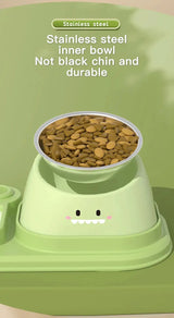 Cat Food Water Bowl, Triple Cats Bowls with Mat and Scoop, 15° Tilted Raised Cat Bowl Dishes with Automatic Water Bottle for Cats & Small Dogs