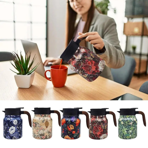 Stainless Steel Tea Kettle Vintage Floral Pattern Tea Thermos Built In Infuser New Stewed Teapot Coffee Pot Household Tea Pot