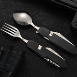 Tablespoon Set 4 In 1 Foldable Spoon Knife Fork4-in-1 Foldable Tableware Set – Stainless Steel Spoon, Knife, Fork & Bottle Opener – Compact Pocket Kit for Outdoor Use