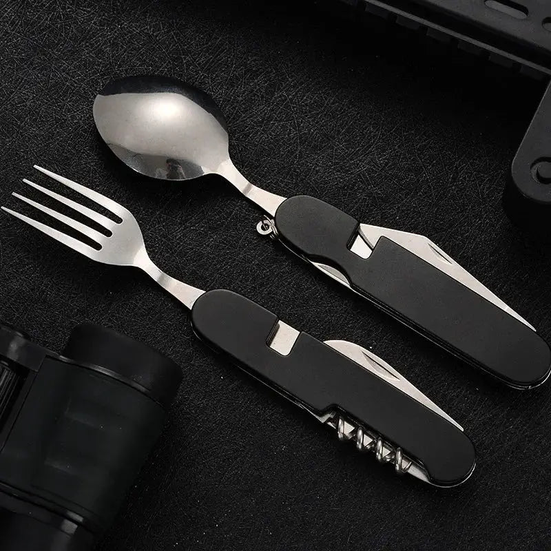 Tablespoon Set 4 In 1 Foldable Spoon Knife Fork4-in-1 Foldable Tableware Set – Stainless Steel Spoon, Knife, Fork & Bottle Opener – Compact Pocket Kit for Outdoor Use