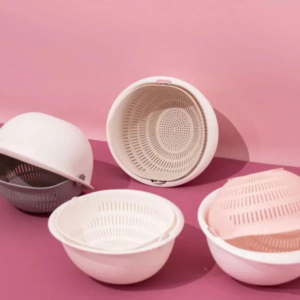 Creative Multifunctional Draining Basket Double Kitchen Fruit And Vegetable Round Plastic Dishwashing Basket
