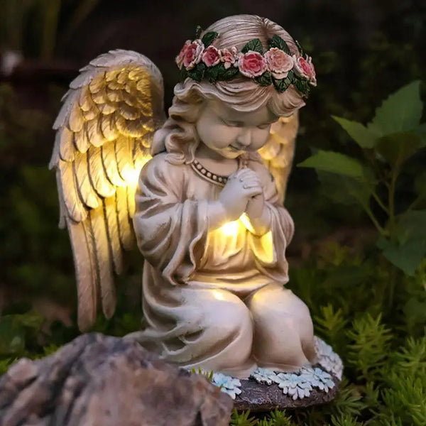 Resin Praying Angel with Solar Lights – Garden & Cemetery Decor