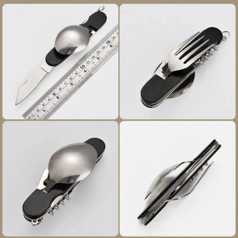 Tablespoon Set 4 In 1 Foldable Spoon Knife Fork4-in-1 Foldable Tableware Set – Stainless Steel Spoon, Knife, Fork & Bottle Opener – Compact Pocket Kit for Outdoor Use