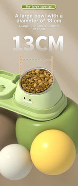 Cat Food Water Bowl, Triple Cats Bowls with Mat and Scoop, 15° Tilted Raised Cat Bowl Dishes with Automatic Water Bottle for Cats & Small Dogs