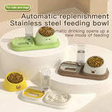 Cat Food Water Bowl, Triple Cats Bowls with Mat and Scoop, 15° Tilted Raised Cat Bowl Dishes with Automatic Water Bottle for Cats & Small Dogs