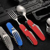 Tablespoon Set 4 In 1 Foldable Spoon Knife Fork4-in-1 Foldable Tableware Set – Stainless Steel Spoon, Knife, Fork & Bottle Opener – Compact Pocket Kit for Outdoor Use