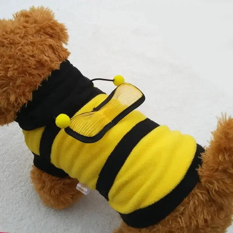 Bee Costume Pet Outfit – Fleece Dog Hoodie for Cats and Small Dogs, Halloween Cosplay Clothes