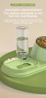 Cat Food Water Bowl, Triple Cats Bowls with Mat and Scoop, 15° Tilted Raised Cat Bowl Dishes with Automatic Water Bottle for Cats & Small Dogs