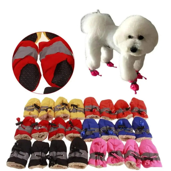 4pcs Waterproof Winter Dog Boots for Small Dogs – Warm Non-Slip Puppy Shoes for Outdoor Protection