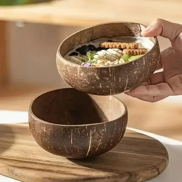 Natural Coconut Shell Bowl – Handmade Wooden Bowl for Dessert, Fruit, Salad – Southeast Asian Style Tableware  "Eco-Friendly"