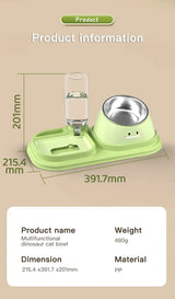 Cat Food Water Bowl, Triple Cats Bowls with Mat and Scoop, 15° Tilted Raised Cat Bowl Dishes with Automatic Water Bottle for Cats & Small Dogs