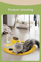 Cat Food Water Bowl, Triple Cats Bowls with Mat and Scoop, 15° Tilted Raised Cat Bowl Dishes with Automatic Water Bottle for Cats & Small Dogs