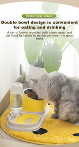 Cat Food Water Bowl, Triple Cats Bowls with Mat and Scoop, 15° Tilted Raised Cat Bowl Dishes with Automatic Water Bottle for Cats & Small Dogs