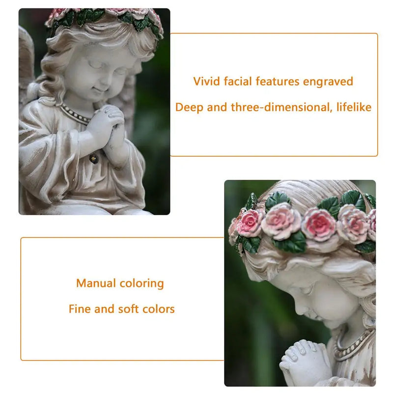 Resin Praying Angel with Solar Lights – Garden & Cemetery Decor