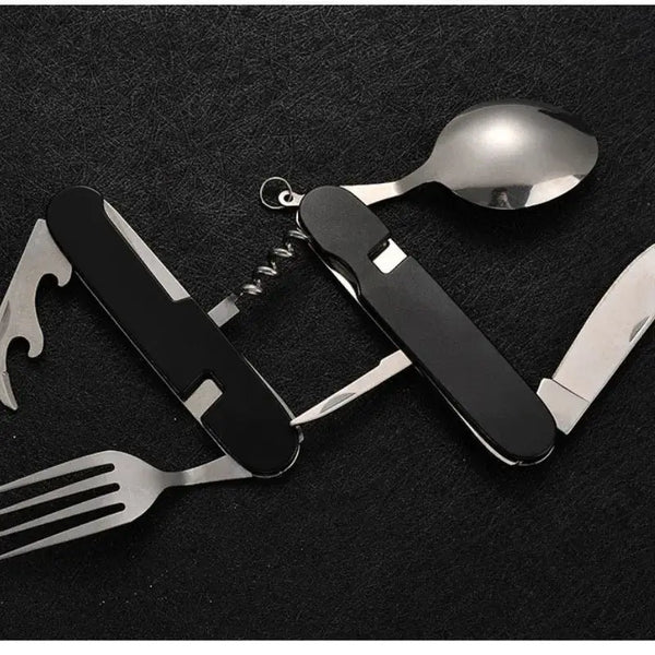 Tablespoon Set 4 In 1 Foldable Spoon Knife Fork4-in-1 Foldable Tableware Set – Stainless Steel Spoon, Knife, Fork & Bottle Opener – Compact Pocket Kit for Outdoor Use