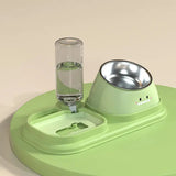 Cat Food Water Bowl, Triple Cats Bowls with Mat and Scoop, 15° Tilted Raised Cat Bowl Dishes with Automatic Water Bottle for Cats & Small Dogs